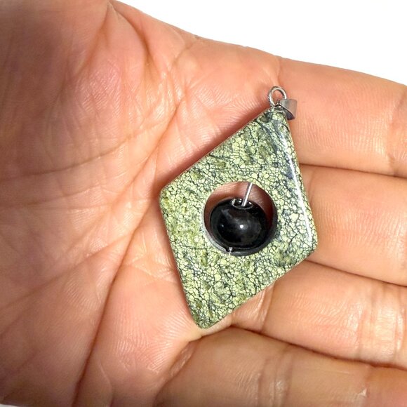 2/$20,Genuine Green Serpentine Pendant, Large Geometric Natural Gemstone Pendant - Picture 10 of 10